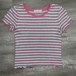 Striped Rib Knit T-Shirt (Lettuce Hem)